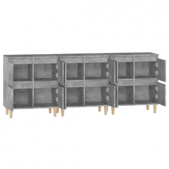 Buffets 3 pcs gris béton 60x35x70 cm bois d'ingénierie