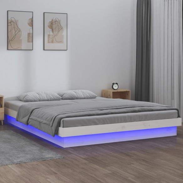 Cadre de lit à LED blanc 120x200 cm bois massif
