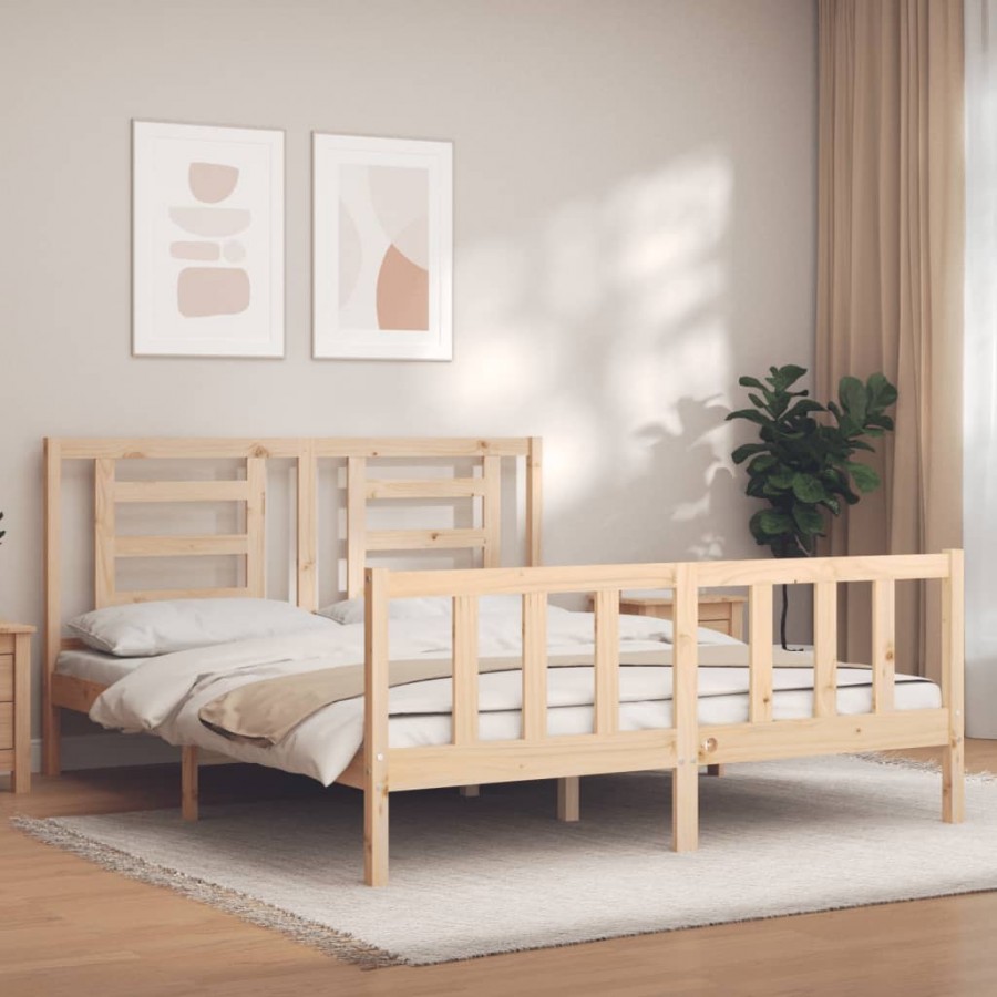Cadre de lit avec tête de lit king size bois massif