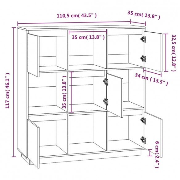 Buffet Marron miel 110,5x35x117 cm Bois massif de pin