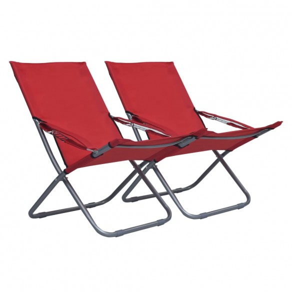 Chaises pliables de plage 2 pcs Tissu Rouge