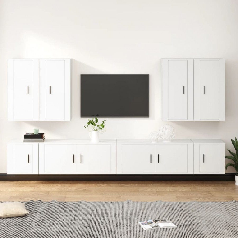 Ensemble de meubles TV 8 pcs Blanc Bois d'ingénierie