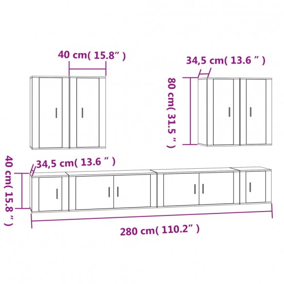 Ensemble de meubles TV 8 pcs Blanc Bois d'ingénierie