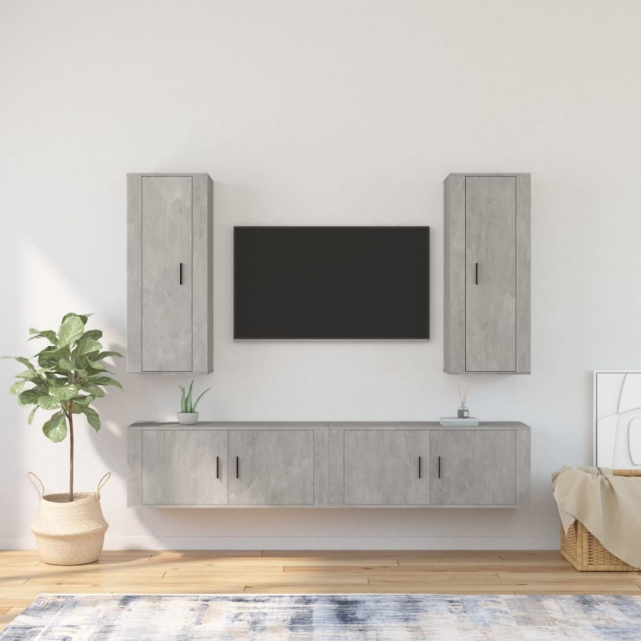 Ensemble de meubles TV 4 pcs Gris béton Bois d'ingénierie