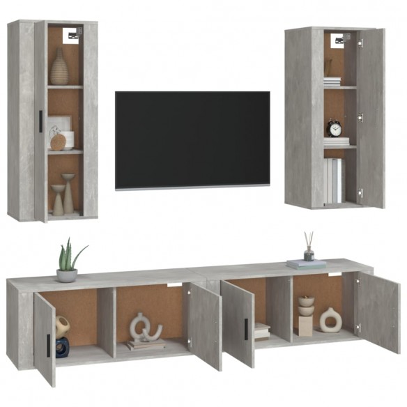 Ensemble de meubles TV 4 pcs Gris béton Bois d'ingénierie