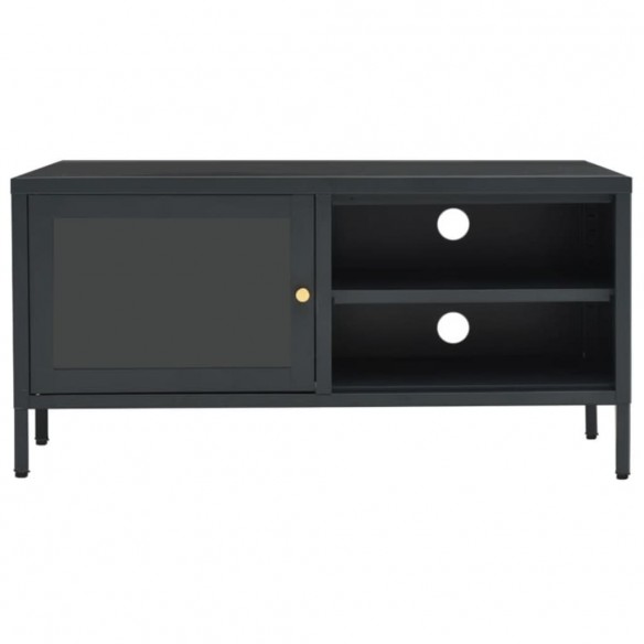 Meuble TV Anthracite 90x30x44 cm Acier et verre