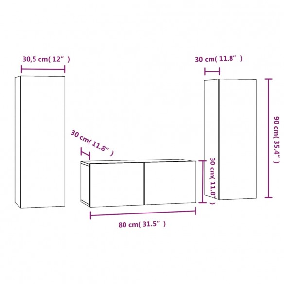 Ensemble de meubles TV 3 pcs Chêne fumé Bois d'ingénierie