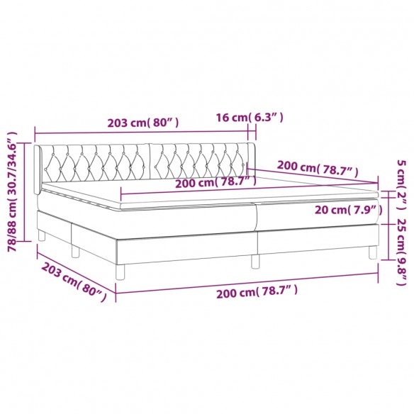 Cadre de lit et matelas Gris clair 200x200cm Velours