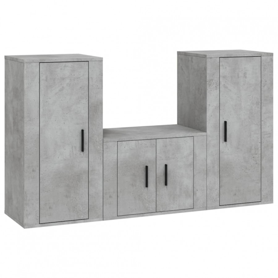 Ensemble de meubles TV 3 pcs Gris béton Bois d'ingénierie