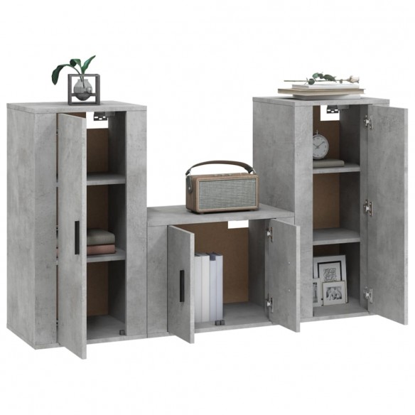 Ensemble de meubles TV 3 pcs Gris béton Bois d'ingénierie