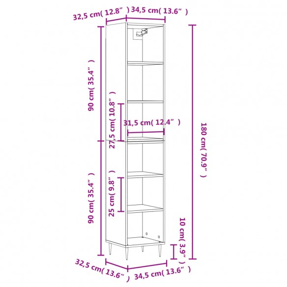 Buffet haut Noir 34,5x32,5x180 cm Bois d'ingénierie