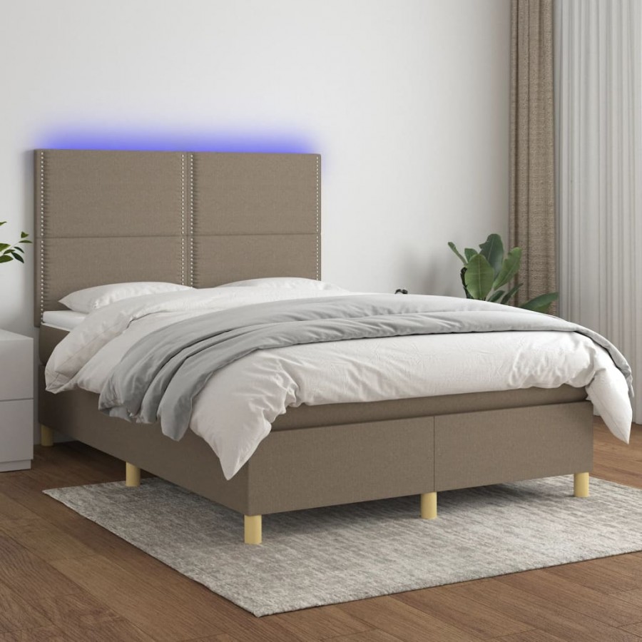 Sommier à lattes de lit et matelas et LED Taupe 140x200cm Tissu