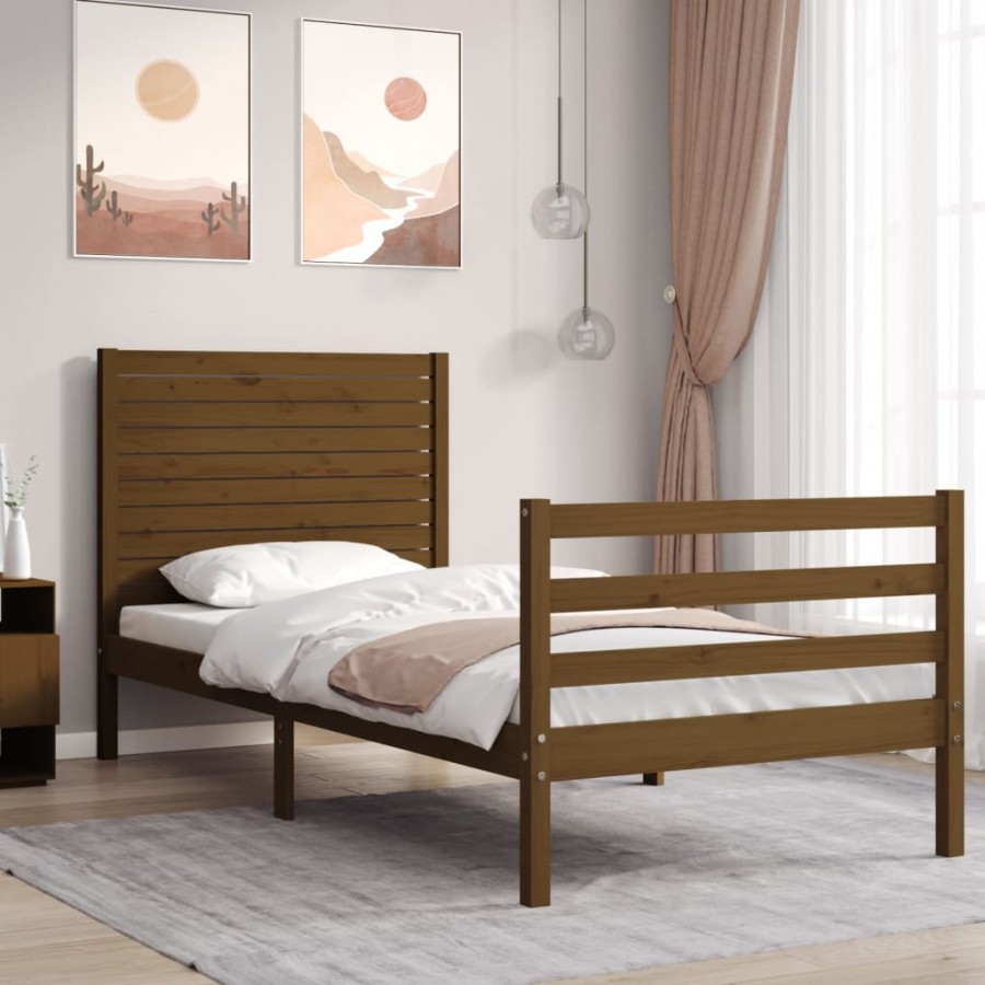Cadre de lit tête de lit marron miel 90x200 cm bois massif