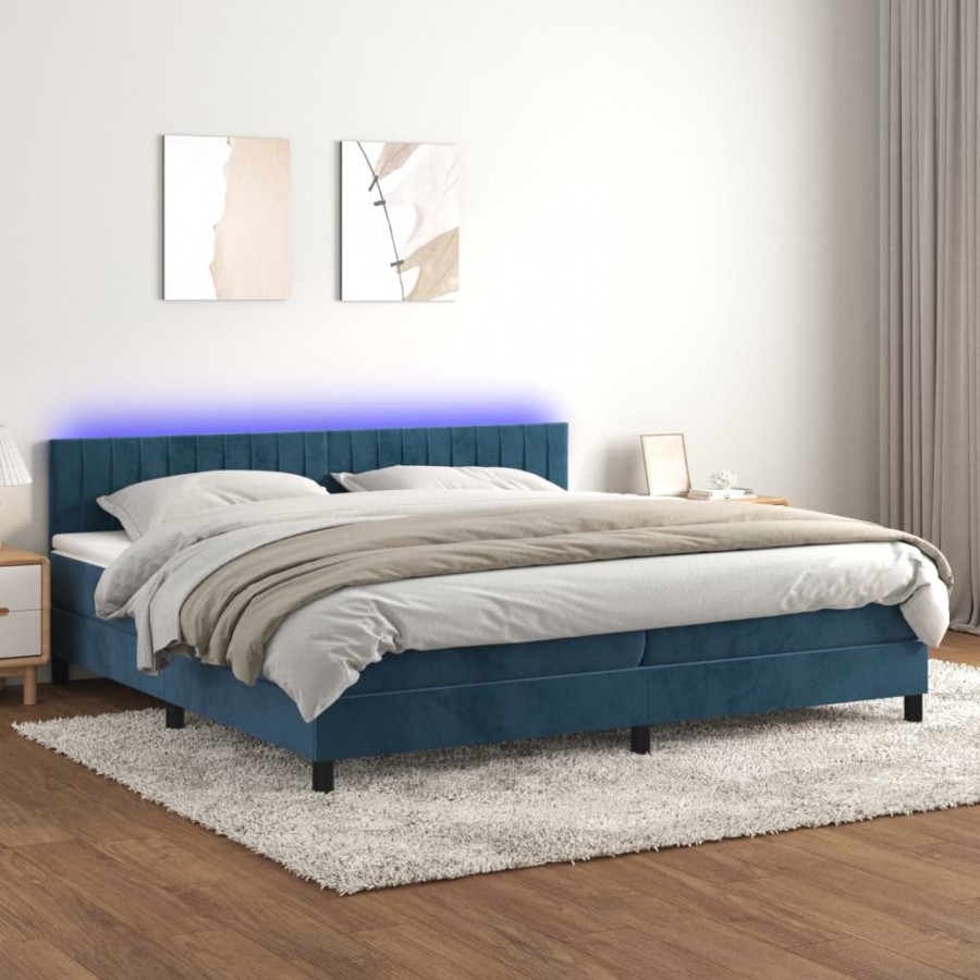 Sommier à lattes de lit avec matelas LED Bleu foncé 200x200 cm