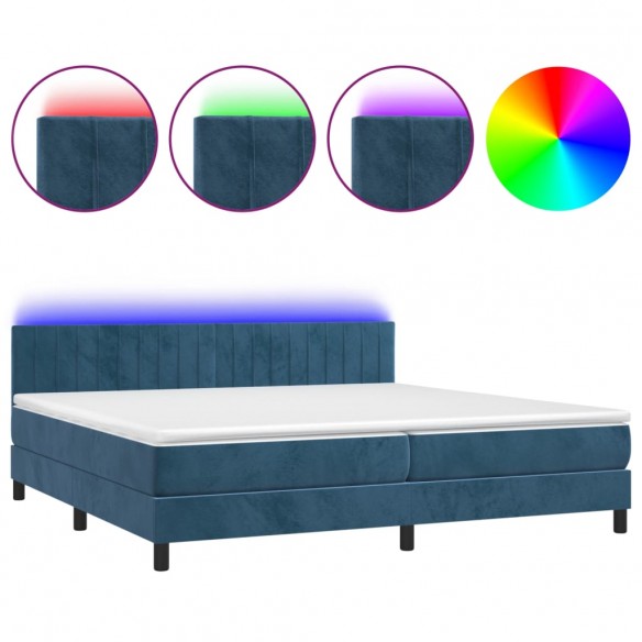Sommier à lattes de lit avec matelas LED Bleu foncé 200x200 cm