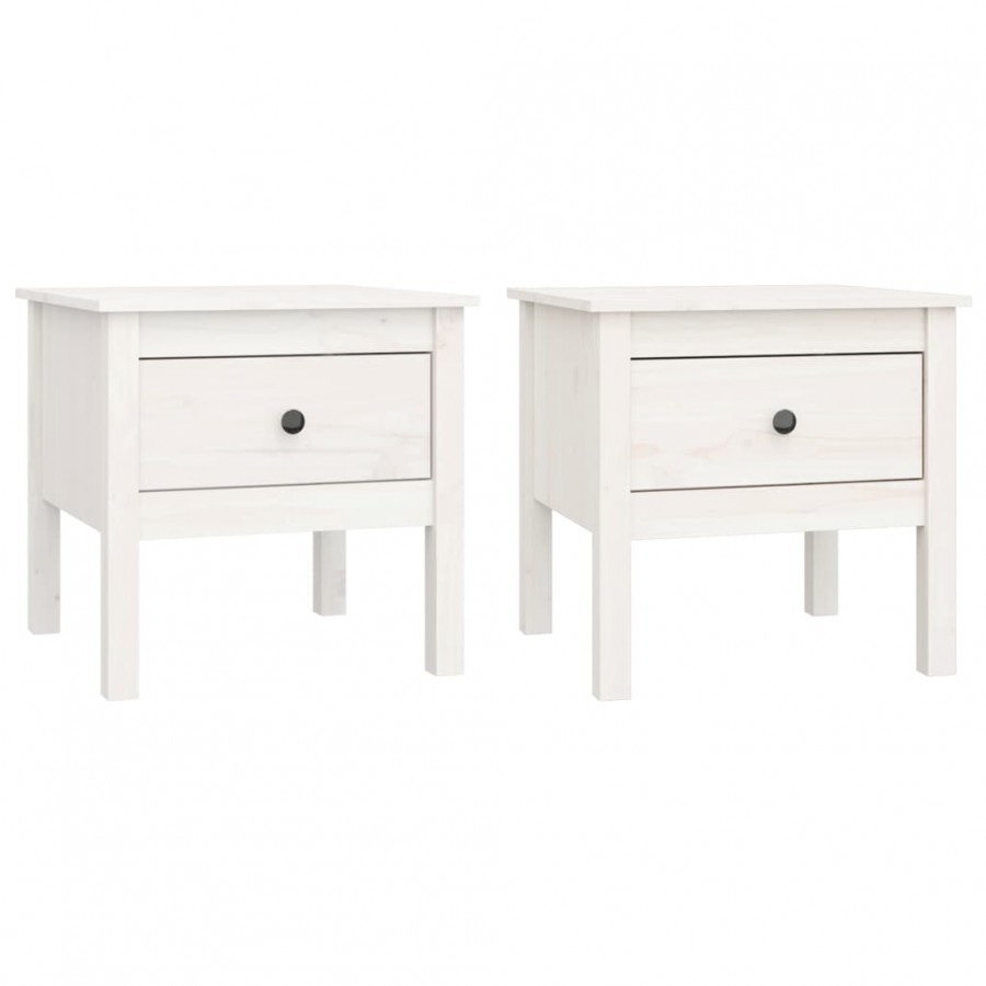 Tables d'appoint 2 pcs Blanc 50x50x49 cm Bois massif de pin