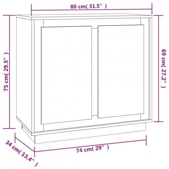 Buffet noir 80x34x75 cm bois d'ingénierie