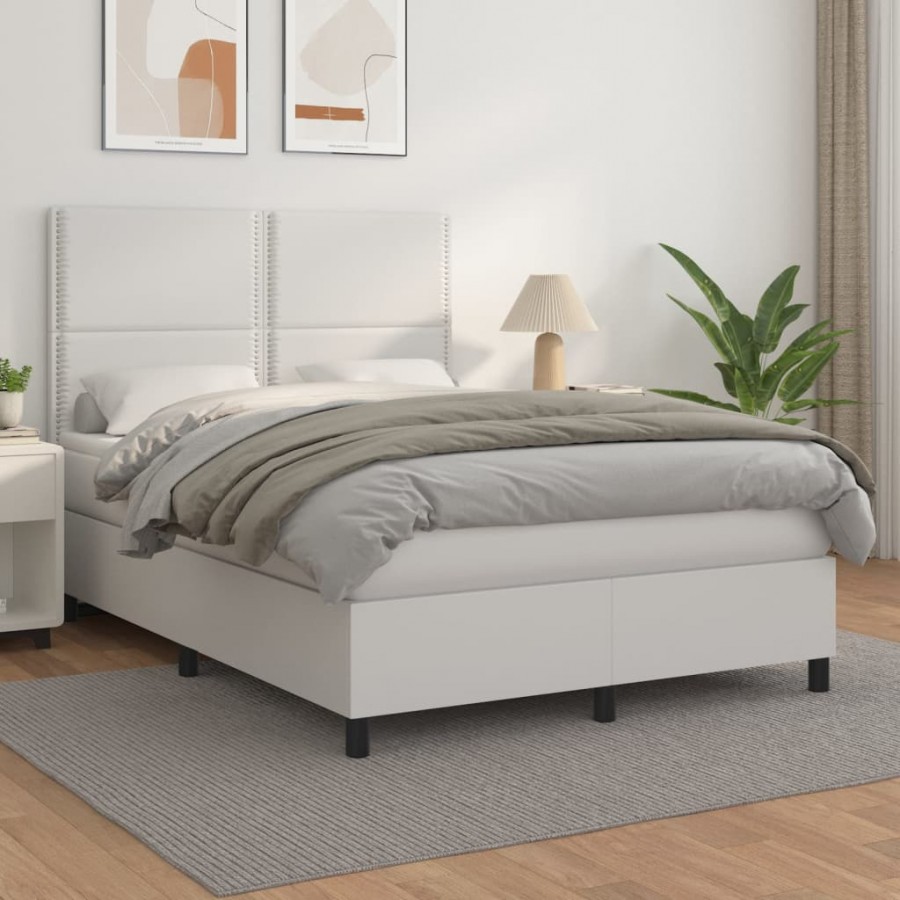 Cadre de lit avec matelas Blanc 140x200cm Similicuir