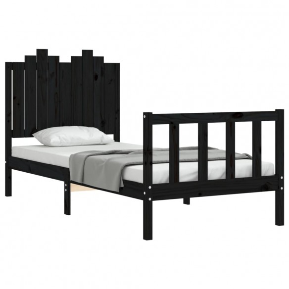 Cadre de lit avec tête de lit noir 90x200 cm bois massif