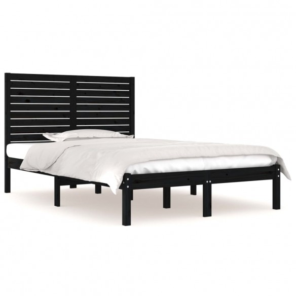 Cadre de lit Noir Bois massif 135x190 cm Double