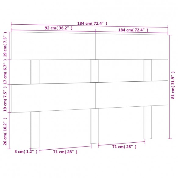 Tête de lit Gris 184x3x81 cm Bois massif de pin