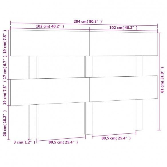 Tête de lit Marron miel 204x3x81 cm Bois massif de pin