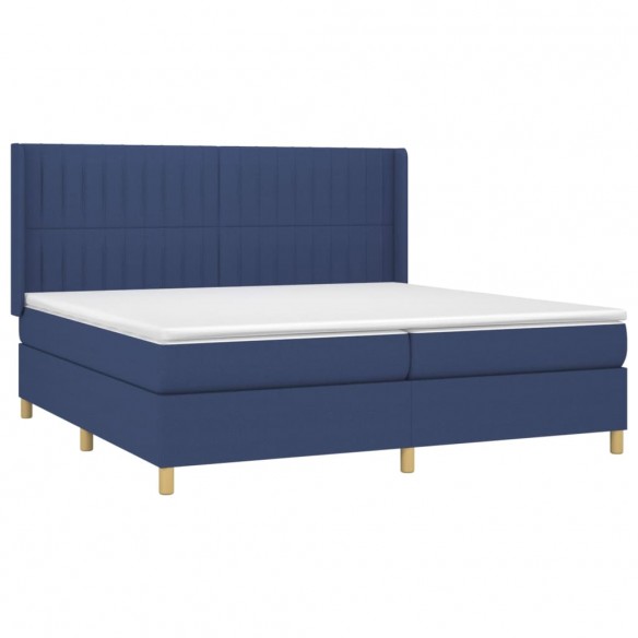 Sommier à lattes de lit matelas et LED Bleu 200x200 cm Tissu