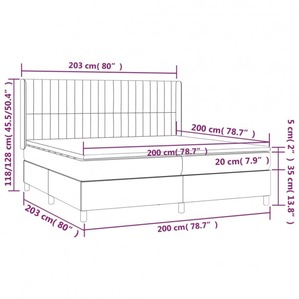 Sommier à lattes de lit matelas et LED Bleu 200x200 cm Tissu