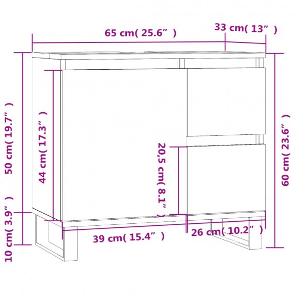 Armoire de bain chêne fumé 65x33x60 cm bois d'ingénierie