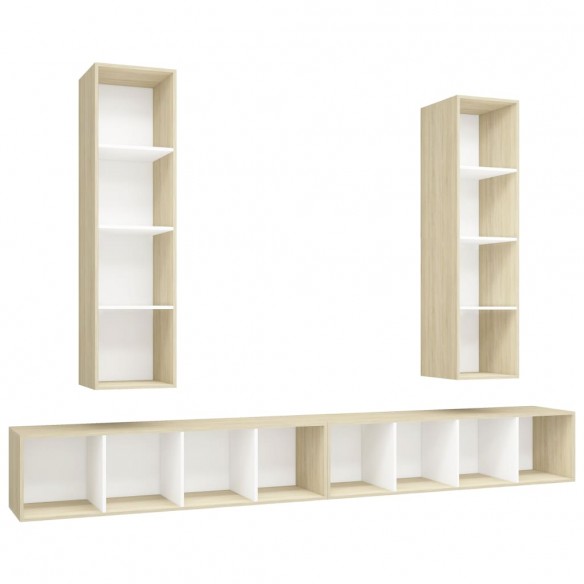 Meubles TV muraux 4 pcs Blanc et chêne sonoma Aggloméré