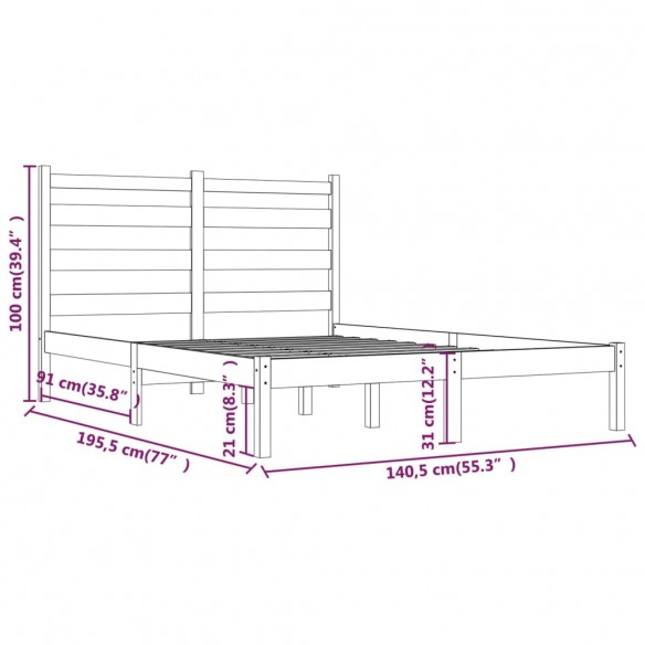 Cadre de lit Blanc Bois de pin massif 135x190 cm Double