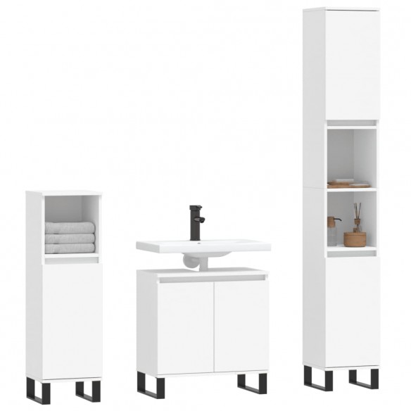 Ensemble d'armoires salle de bain 3 pcs blanc bois d'ingénierie