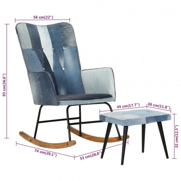 Chaise à bascule avec repose-pied Denim Bleu Toile patchwork