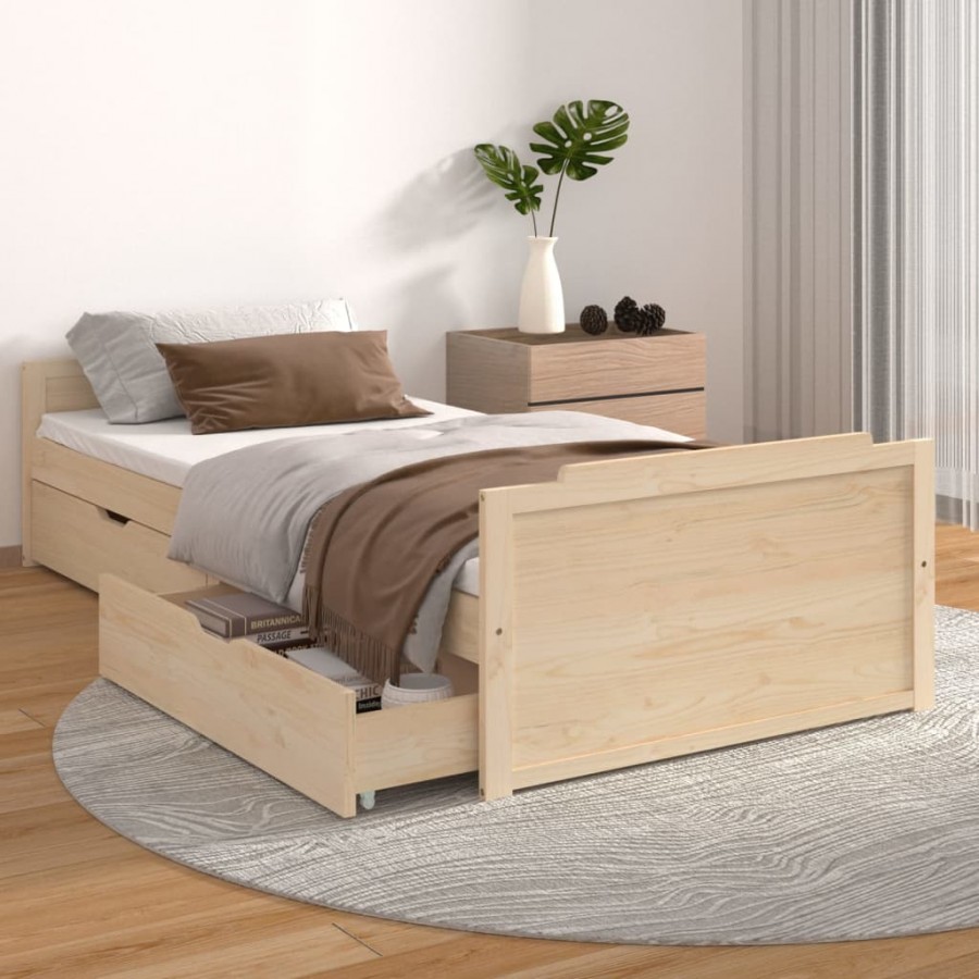Cadre de lit avec tiroirs Bois de pin massif 90x200 cm