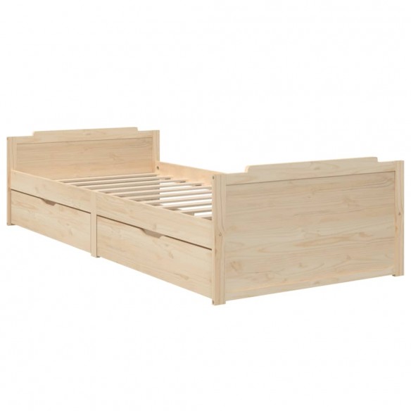 Cadre de lit avec tiroirs Bois de pin massif 90x200 cm