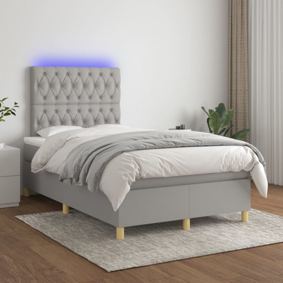 Sommier à lattes de lit matelas et LED Gris clair 120x200 cm