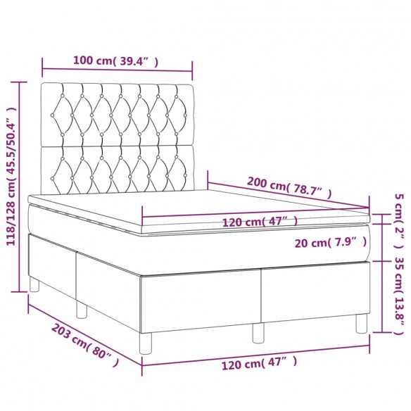 Sommier à lattes de lit matelas et LED Gris clair 120x200 cm