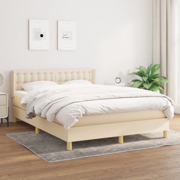 Sommier à lattes de lit avec matelas Crème 140x200 cm Tissu