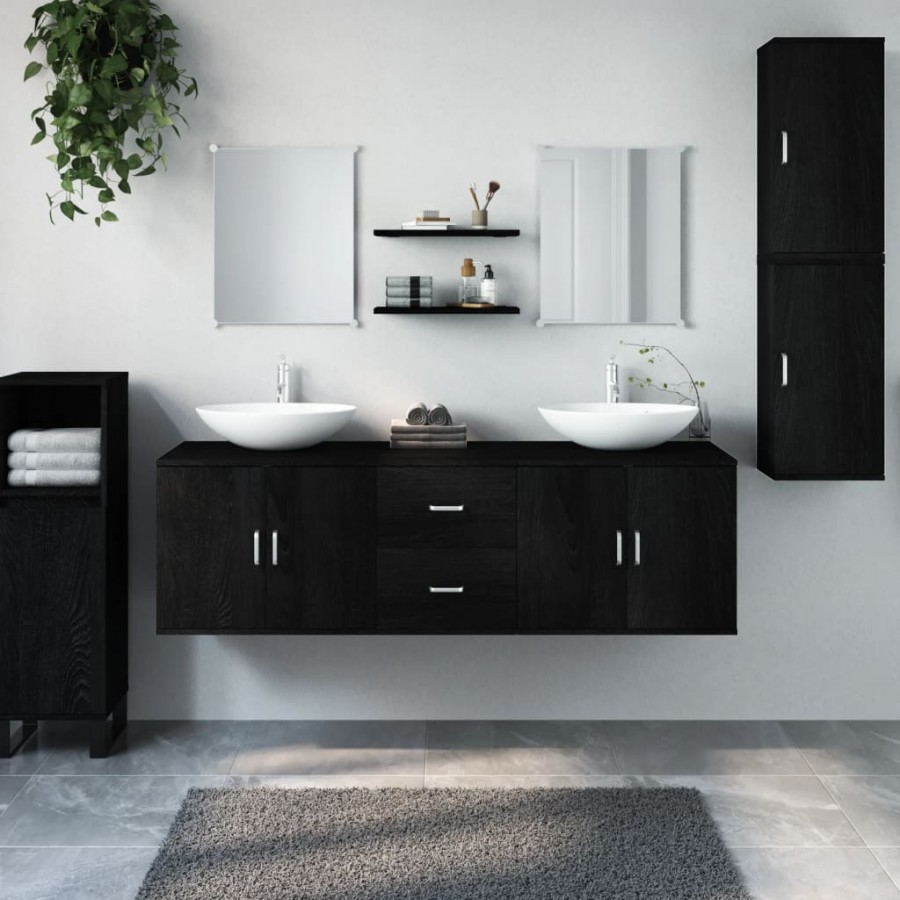 Ensemble de meubles salle de bain 7 pcs noir bois d'ingénierie