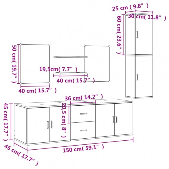 Ensemble de meubles salle de bain 7 pcs noir bois d'ingénierie