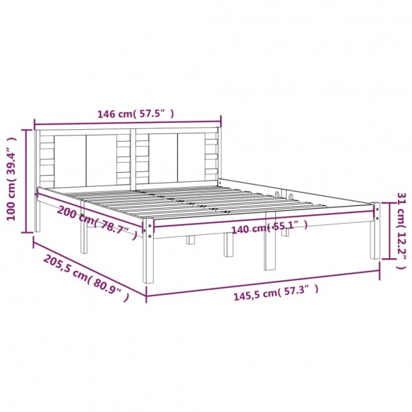 Cadre de lit Blanc Bois de pin massif 140x200 cm