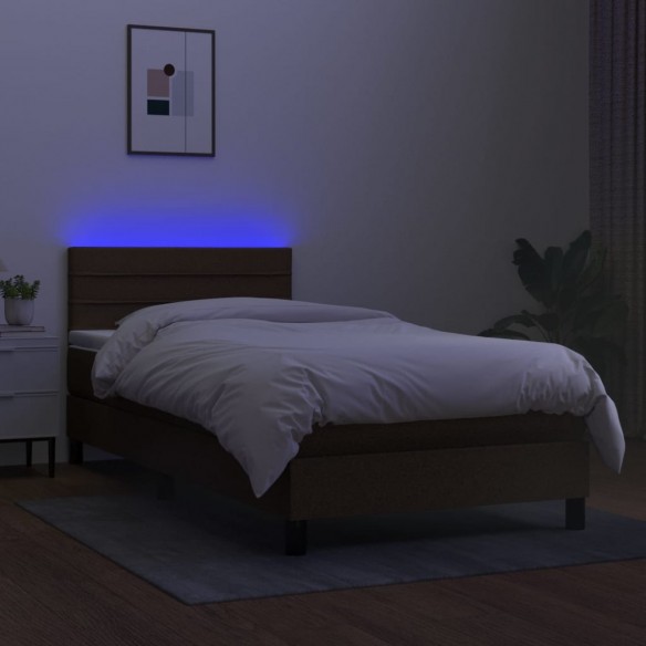 Sommier à lattes de lit matelas et LED Marron foncé 100x200 cm