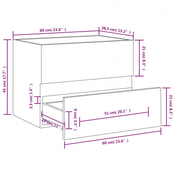 Armoire de lavabo Chêne fumé 60x38,5x45 cm Bois d'ingénierie