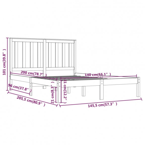 Cadre de lit Bois de pin massif 140x200 cm