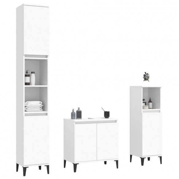 Ensemble de meubles salle de bain 3 pcs blanc bois d'ingénierie