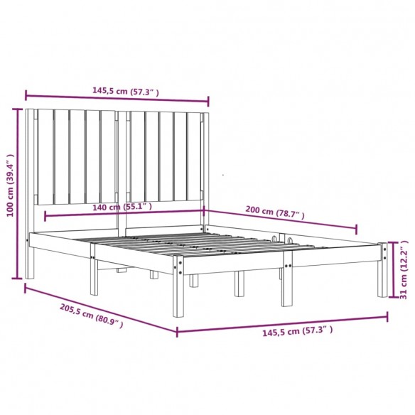 Cadre de lit Bois de pin massif 140x200 cm