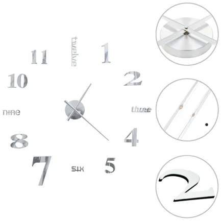 Horloge murale 3D Design moderne 100 cm XXL Argenté 2