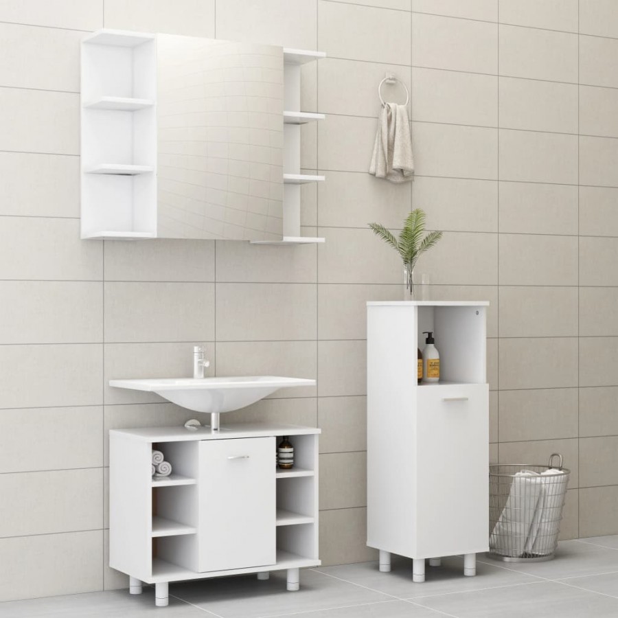 Ensemble de meubles de salle de bain 3 pcs Blanc Aggloméré