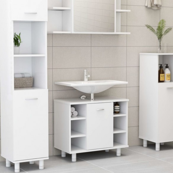 Ensemble de meubles de salle de bain 3 pcs Blanc Aggloméré