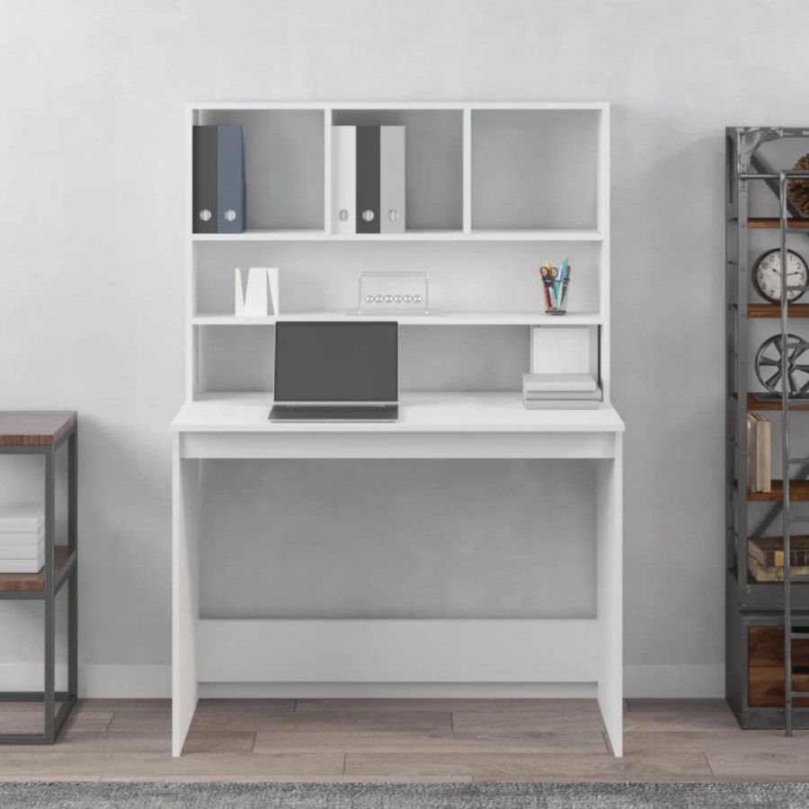 Bureau avec étagères Blanc 102x45x148 cm 